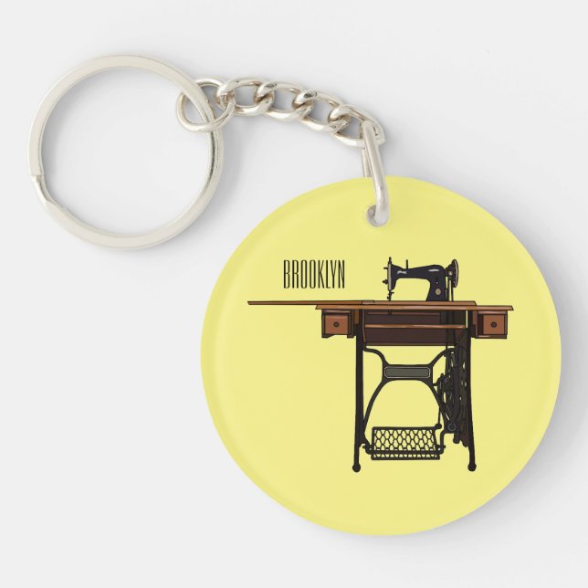 Sewing machine cartoon illustration  keychain (Front)