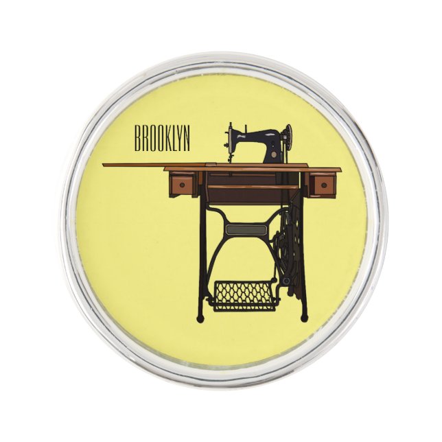 Sewing machine cartoon illustration  lapel pin (Front)