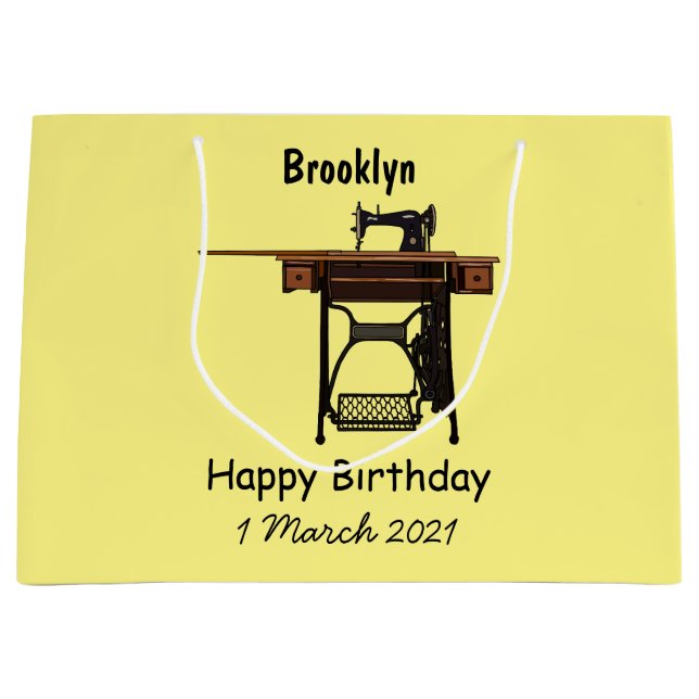 Sewing machine cartoon illustration large gift bag (Front)
