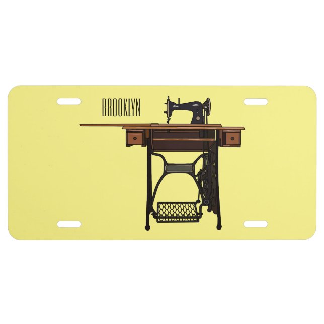 Sewing machine cartoon illustration  license plate (Front)