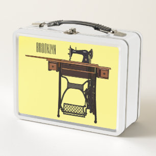 Sewing machine cartoon illustration metal lunch box