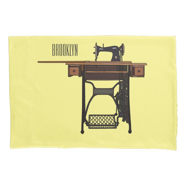 Sewing machine cartoon illustration  pillow case (Front)