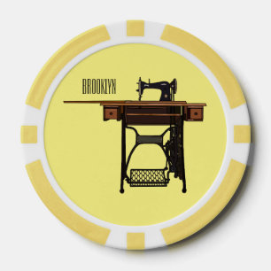 Sewing machine cartoon illustration poker chips