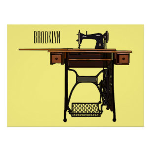 Sewing machine cartoon illustration poster