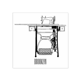 Sewing machine cartoon illustration rubber stamp