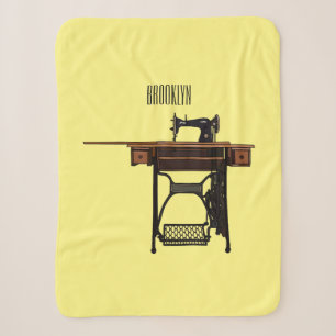 Sewing machine cartoon illustration sherpa blanket