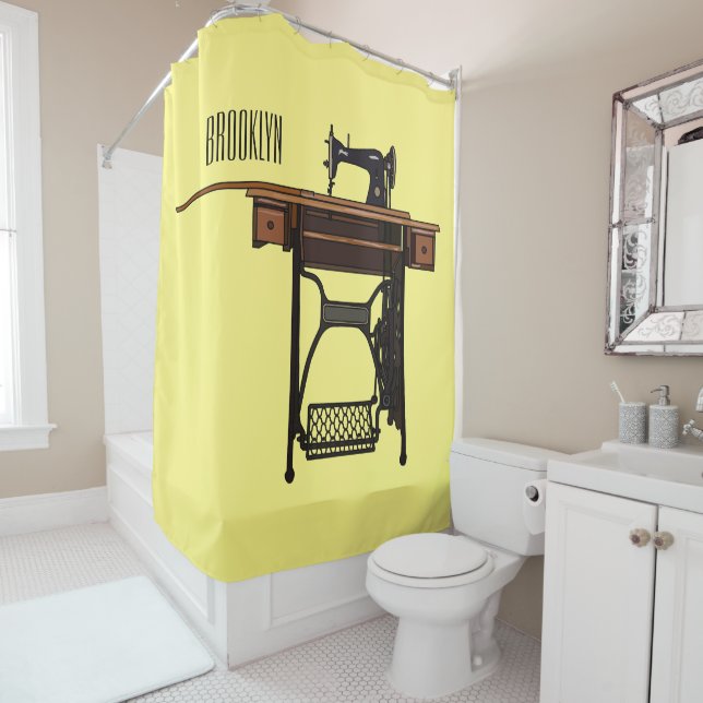 Sewing machine cartoon illustration  shower curtain (In Situ)