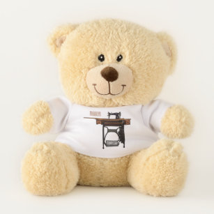 Sewing machine cartoon illustration  teddy bear