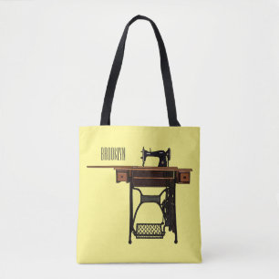 Sewing machine cartoon illustration tote bag