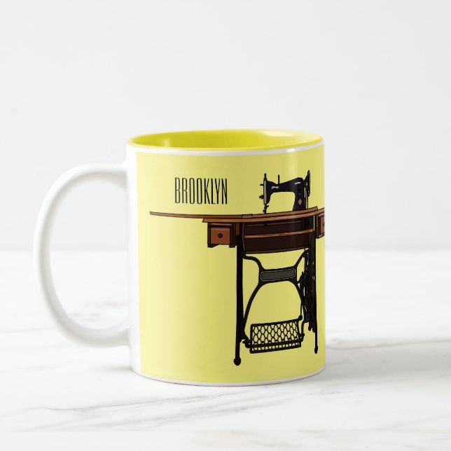 Sewing machine cartoon illustration  Two-Tone coffee mug (Left)