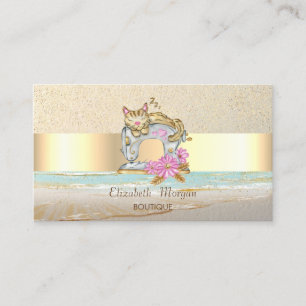 Sewing Machine Cat Gold Confetti,Stripe Business Card