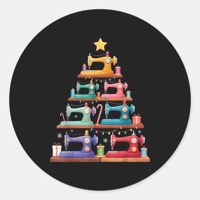 Sewing Machine Christmas Tree Lights Santa Hat Xma Classic Round Sticker (Front)
