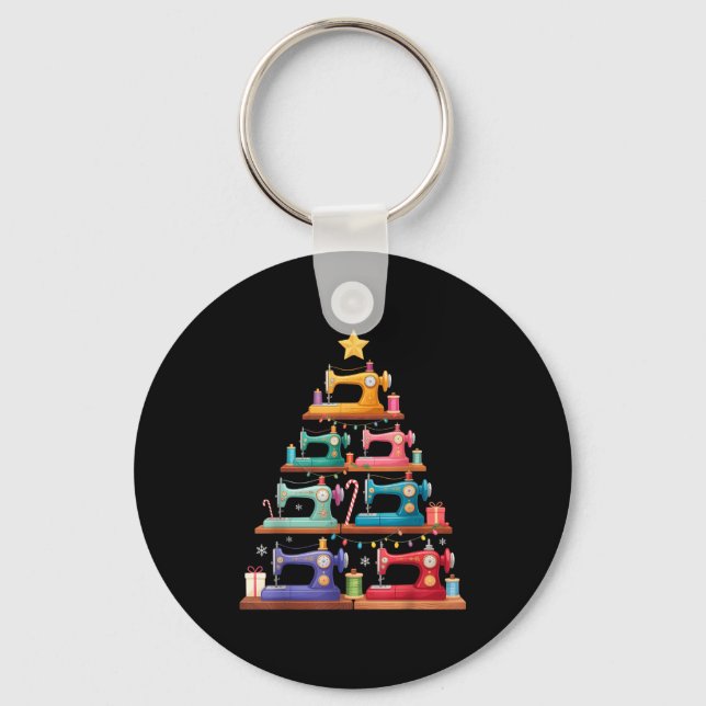 Sewing Machine Christmas Tree Lights Santa Hat Xma Keychain (Front)