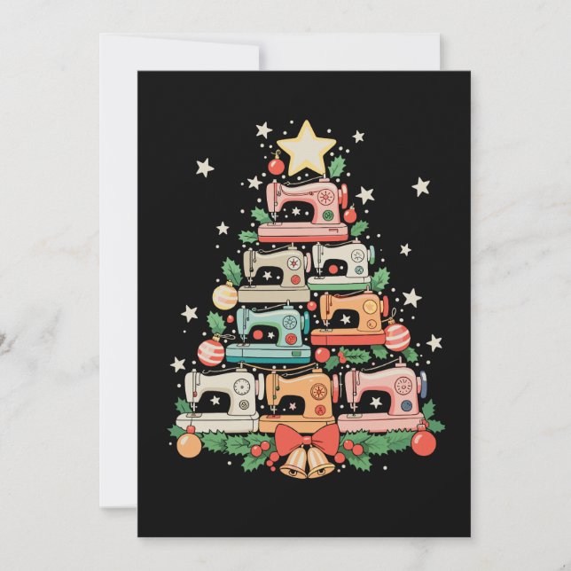 Sewing Machine Christmas Tree Stitch Knit Sew Xmas Holiday Card (Front)