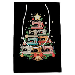 Sewing Machine Christmas Tree Stitch Knit Sew Xmas Medium Gift Bag