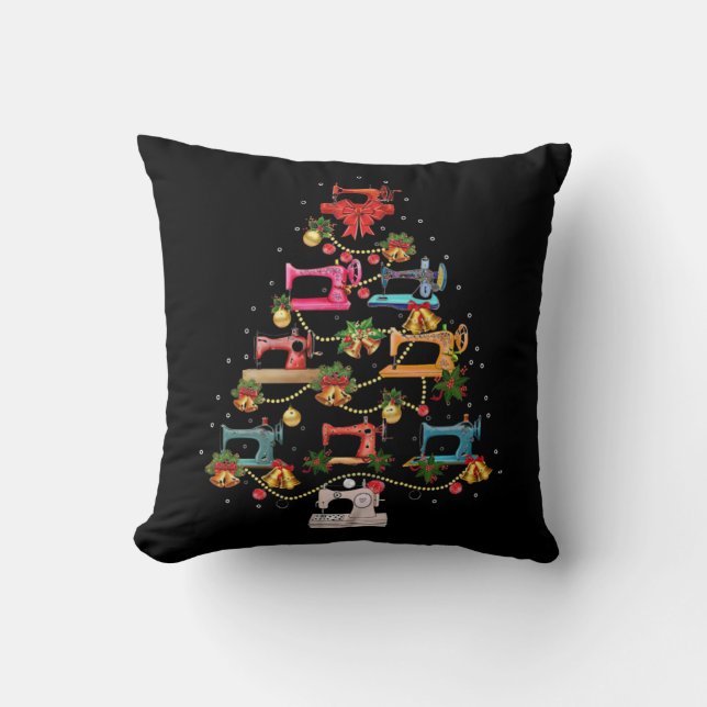 Sewing Machine Christmas Tree Throw Pillow (Front)