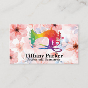 Sewing Machine Colorful Logo   Flowers Business Card