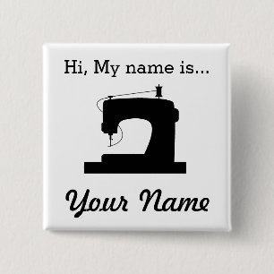 Sewing Machine Craft Party Name Tag Pinback Button