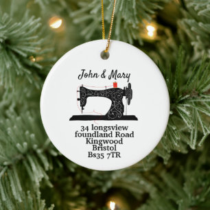 sewing machine crafter christmas business ceramic ornament