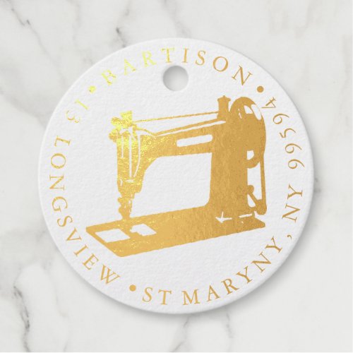 sewing machine crafter ROUND RETURN ADDRESS Rubber Foil Favor Tags
