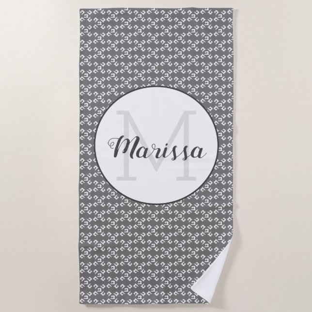 Sewing Machine Crafts Name / Initial Dark Beach Towel (Front)