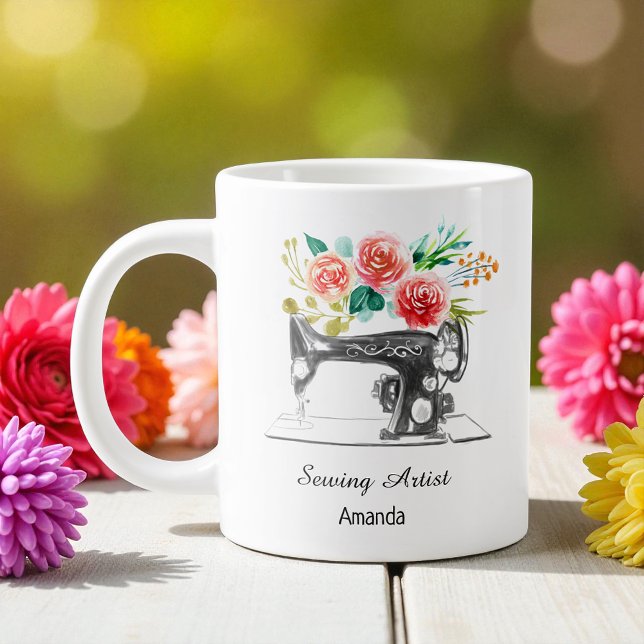 Sewing Machine Dressmaker Black White Giant Coffee Mug (Creator Uploaded)