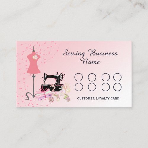 Sewing Machine Fabric Quilting Pink Business  Loyalty Card