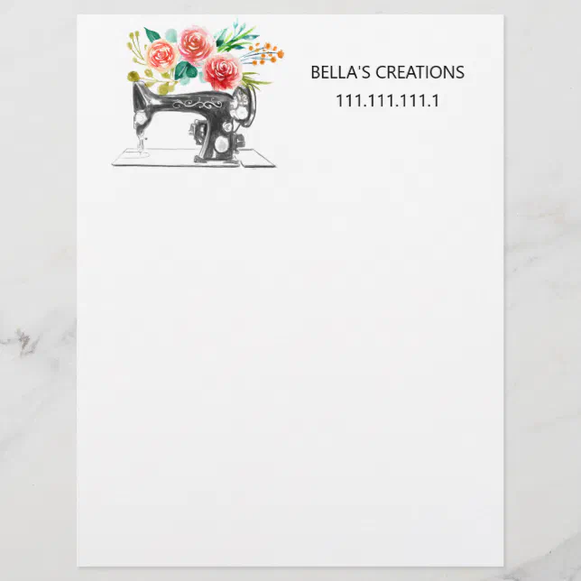 Sewing Machine Floral Business Letterhead (Front)