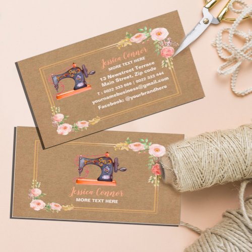 Sewing machine floral kraft business card