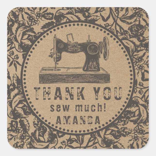 Sewing Machine Floral Kraft Paper  Square Sticker (Front)