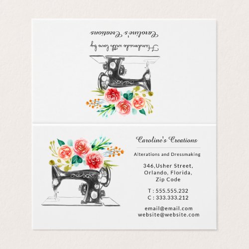Sewing Machine Floral Tailor Crafter Business Card