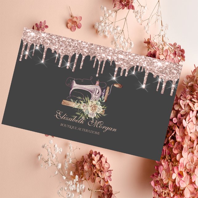  Sewing Machine Flowers Rose Gold Drips Bakery   Business Card (Creator Uploaded)