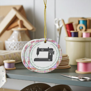Sewing Machine for Quilters and Seamsters, Plaid Ceramic Ornament