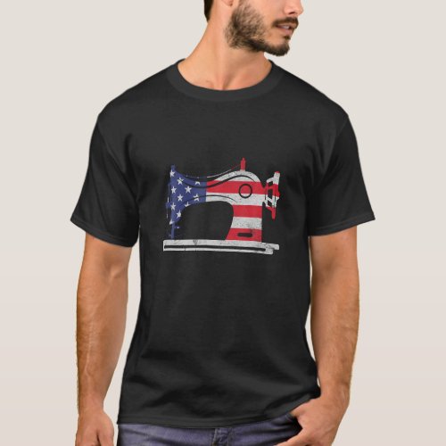 Sewing Machine Independence Day USA Flag 4th of Ju T_Shirt