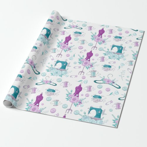 Sewing Machine Mannequin Buttons Thread Seamstress Wrapping Paper