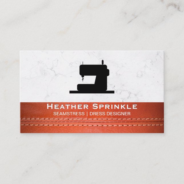 Sewing Machine | | Marble | Leather Stitched Business Card (Front)