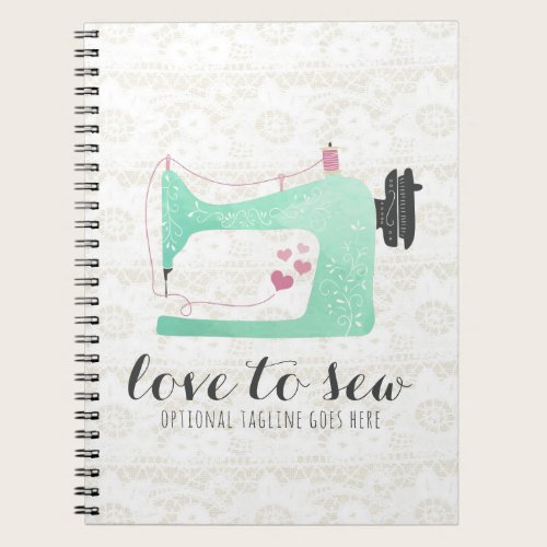 Sewing Machine on Shabby Chic Lace & Burlap Notebook