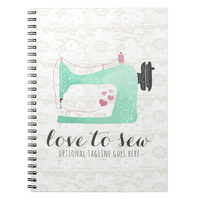 Sewing Machine on Shabby Chic Lace & Burlap Notebook | Zazzle