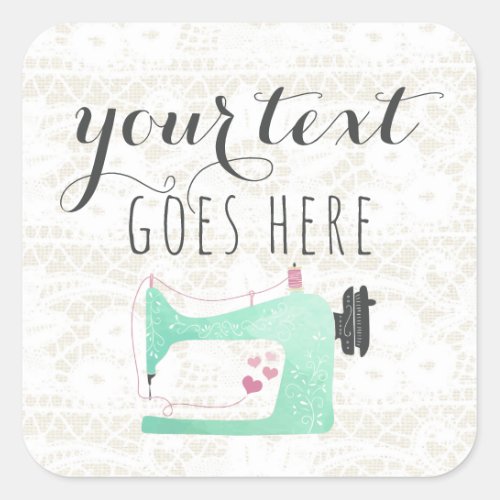 Sewing Machine on Shabby Chic Lace  Burlap Square Sticker