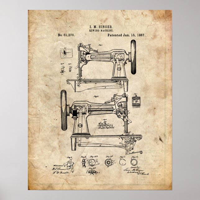 Sewing Machine Patent Poster (Front)
