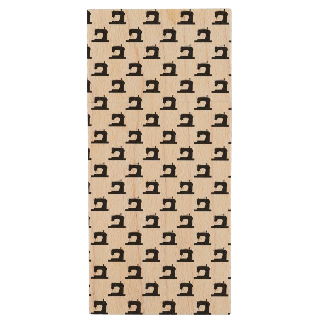 Sewing Machine Pattern Crafts Wood USB Flash Drive (Front Vertical)