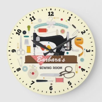 Sewing Machine Personalizable Wall Clock by NiceTiming at Zazzle