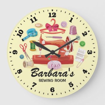Sewing Machine Personalizable Wall Clock by NiceTiming at Zazzle
