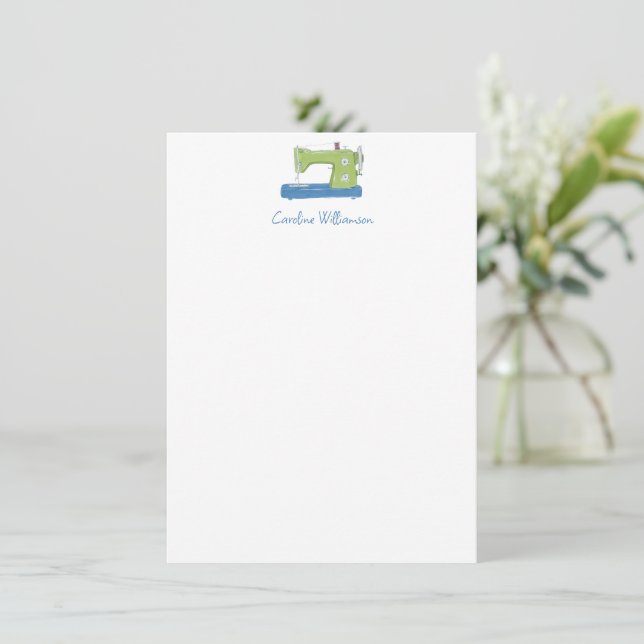 Sewing Machine Personalized Stationery Gift Sewer Note Card (Standing Front)