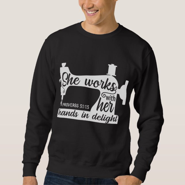 Sewing Machine Quilting Crocheting Faith Jesus God Sweatshirt (Front)