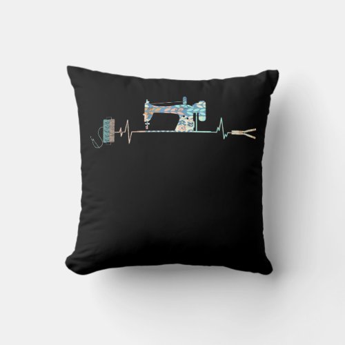 Sewing Machine Quilting Heartbeat Throw Pillow