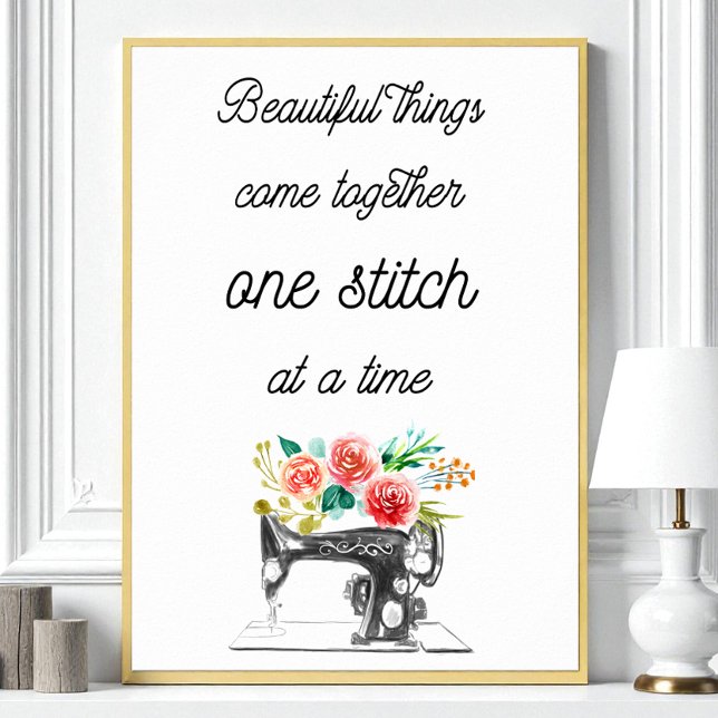 Sewing Machine Quote Black White Knitting Floral Poster (Creator Uploaded)