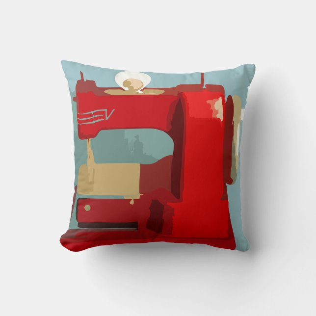 Sewing Machine Red Throw Pillow (Front)