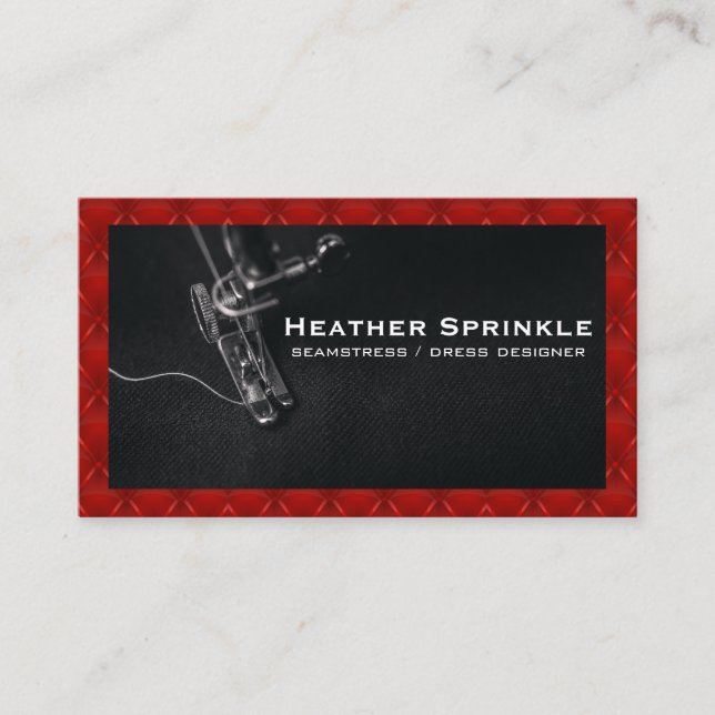 Sewing Machine | Red Upholstered Padding  Business Card (Front)