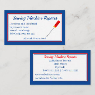 Sewing Machine Repairs Blue Business Card